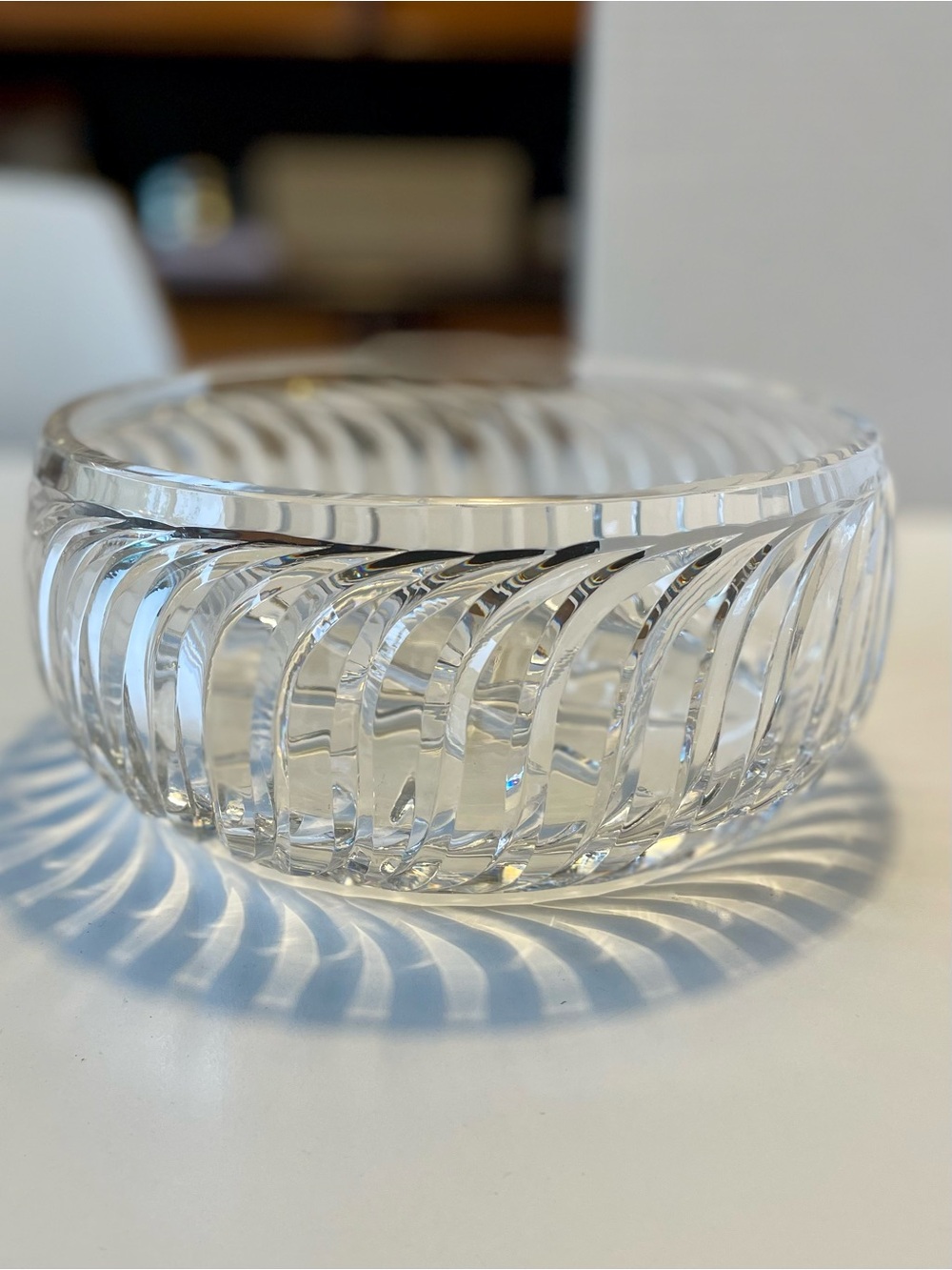 Vintage 8" Heavy Lead Crystal Centerpiece Bowl - Optical Swirl & Starburst MCM